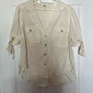 Free People Cream Button-Down Shirt